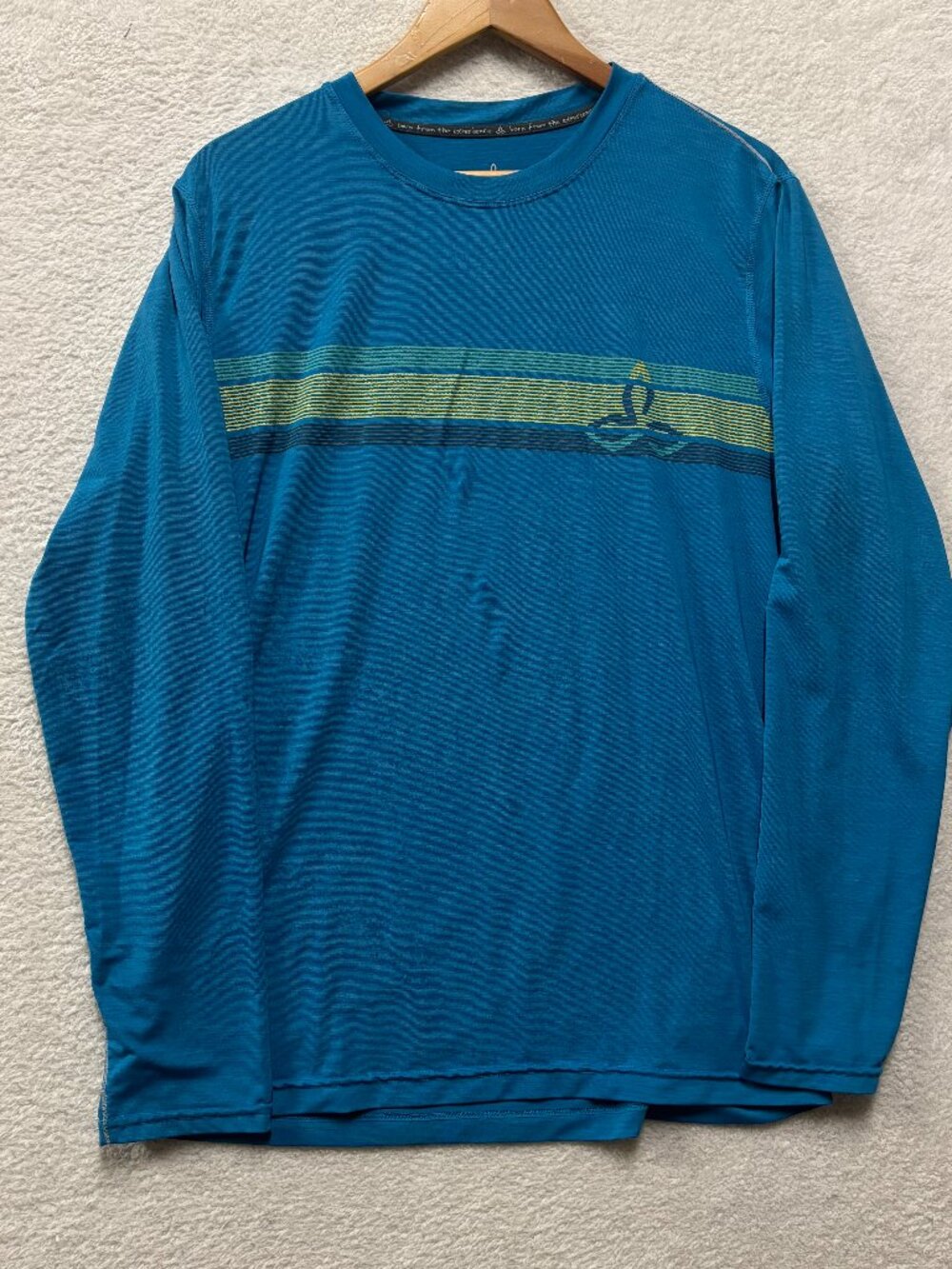 prAna Mens Medium Long Sleeve Shirt Blue Graphic Stretch Gorpcore Outdoor Yoga